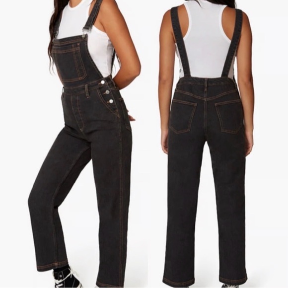 WeWoreWhat Pants - We Wore What Straight Tapered Stretch Denim Overalls Bahbah Grey Size 2 NWT